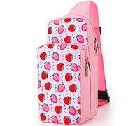 Owngen Cute Travel Bag for Nintendo Switch/OLED/Lite, Portable Shoulder Crossbody Sling Carrying Storage Backpack for NS Consolo, Charging Dock, Joy-Cons, Accessories, Girls, Women (Pink Strawberry)