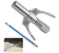 Ownkim High Pressure Grease Gun Coupler with Quick Release Lock-On, Grease Fitting Coupler, 11.8" Hose, 1/8" NPT Fitting - Durable Stainless Steel Construction