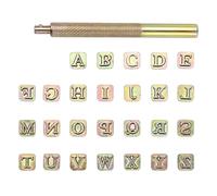 OwnMy 27PCS Leather Stamping Tools Kit Includes 26PCS 8mm Capital Letters Alphabet Stamps and 1 Steel Punch Handle, Metal Leathercarft Embossing Stamp Tools for Leather Art Crafts Marking/Working