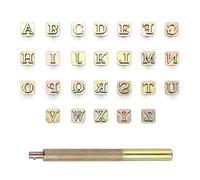 OwnMy 27PCS Leather Stamping Tools Kit Includes 26PCS 8mm Capital Letters Alphabet Stamps and 1 Steel Punch Handle, Metal Leathercarft Embossing Stamp Tools for Leather Art Crafts Marking/Working