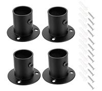 OwnMy 4 Packs Stainless Steel Pole Sockets Flange Rod Holder, Wall Mount Pipe Bracket with Screws for Closet Wardrobe Shower Curtain Rod (Fit 25mm / 1'') (Black)