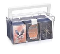 OwnMy Plastic Trading Card Storage Box with Carry Handle, 600+ Clear Baseball Card Storage Box with 2 Removable Dividers, Plastic Toploader Cards Organizer Box for Football Sports MTG TCG Cards