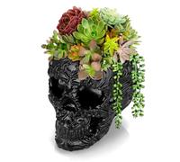 OwnMy Resin Skull Planter for Indoor Plants, Black Skull Flower Succulent Pot with Drainage Holes, Halloween Skulls Head Planter Decorative Small Succulents Planters Pot for Tabletop