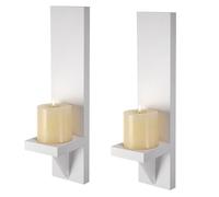 OwnMy Set of 2 Wooden Wall Candle Sconces Rustic Wall Pillar Candle Sconces, White Hanging Wall Candle Sconce Farmhouse Candle Holders for Living Room