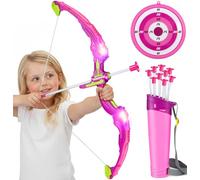 OWNONE 1 Bow and Arrow Set for Kids, 2 in 1 LED Light Up Archery Set Includes 1 Bow, 10 Suction Cup Arrows & 1 Quivers, Indoor Outdoor Toys Gifts for Girls Ages 4 5 6 7 8 Years Old (Pink)