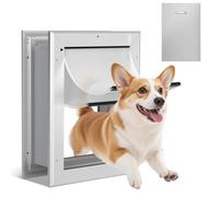 Ownpet Extreme Weather Energy Efficient Aluminum Pet Door with Sliding Lock Panel, Lockable Dog Door for Wall Up to 18.5cm Thichness, Double Flaps Insulation, Medium, Silver