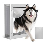 Ownpet Extreme Weather Energy Efficient Aluminum Pet Door with Sliding Lock Panel, Lockable Dog Door for Wall Up to 18.5cm Thichness, Double Flaps Insulation, Large, Silver
