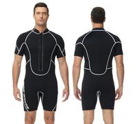 Owntop 3/2mm Shorty Wetsuit Men - Front Zip Wet Suit for Diving Surfing, Short Sleeve Diving Suits Stretch Neoprene for Water Sports, Men Black M