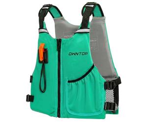 Owntop Junior Swim Vest for Kids 30-50kg, Buoyancy Aid with Whistle, Breathable Mesh Back & Pocket, Adjustable Neoprene Float Jacket for Kayaking, & Swimming, Boys & Girls 6-13 Years（Green，L）