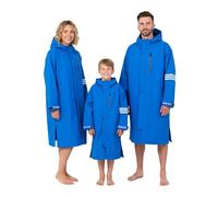 Owntop Waterproof Changing Robe for Adults, Oversized Long Sleeve Hooded Coat with Sherpa Fleece Lining & Reflective Strip, Windproof Dry Beach Robe for Wild Swimming Surfing (Blue,S)