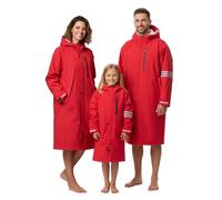 Owntop Waterproof Changing Robe for Adults, Oversized Long Sleeve Hooded Coat with Sherpa Fleece Lining & Reflective Strip, Windproof Dry Beach Robe for Wild Swimming Surfing (Red,M)
