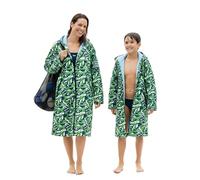 Owntop Waterproof Changing Robe for Adults - Windproof Hooded Coat with Soft Warm Sherpa Fleece Lining | Custom Velcro Patch | Oversized Dry Swimming Robe for Surf and Beach (Camo Green,S)