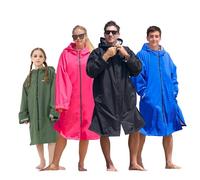 Owntop Waterproof Changing Robe for Youth Kids - Lightweight Dry Beach Rode with Warm Terry Lining | Oversized Batwing Long Sleeves Hooded Coat | for Surfing Swimming (Black,XS)