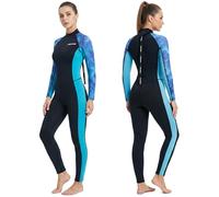 Owntop Women Wetsuit 3/2mm Neoprene Full Body Dive Suit, Back Zip Long Sleeve Wet Suits for Scuba Diving Surfing Snorkeling, Thermal for Cold Water with UV Protection, Blue Leaf S