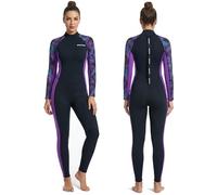 Owntop Women Wetsuit 3/2mm Neoprene Full Body Dive Suit, Back Zip Long Sleeve Wet Suits for Scuba Diving Surfing Snorkeling, Thermal for Cold Water with UV Protection, Purple Leaf XXL