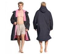 Owntop Womens Mens Waterproof Changing Robe - Quick-Dry Beach Swimming Coat, Windproof Oversized Hooded Long Sleeve Coat, Black+Pink, XXS(120-140CM/6-10Y)