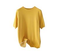 Ownwfeat Men Merino Cashmere T-Shirt Basic Shirt Short T-Shirt Yellow