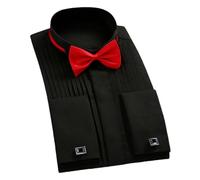 Ownwfeat Men's Winged Collar Dress Shirt Wingtip Tuxedo Formal Shirts with Wedding Bridegroom Tops Black