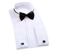 Ownwfeat Men's Winged Collar Dress Shirt Wingtip Tuxedo Formal Shirts with Wedding Bridegroom Tops White