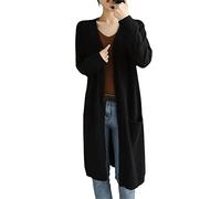 Ownwfeat Women's Cashmere Cardigans Autumn and Winter Casual Long Knitted V-Neck Cardigan Coat Black