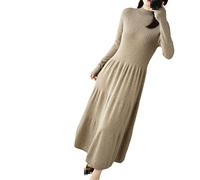 Ownwfeat Women's Pullover Cashmere Wool Dress Long Sleeve Soft Knit Half Turtleneck Long Dress