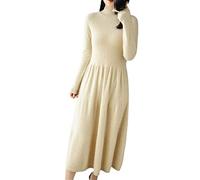 Ownwfeat Women's Pullover Cashmere Wool Dress Long Sleeve Soft Knit Half Turtleneck Long Dress Apricot