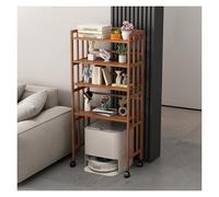 OWOHYG 1/2/ 3/4 Tiers Robot Vacuum Storage Stand, Rolling Bamboo Display Rack with Height Adjustable Shelf, Home Living Room Kitchen Smart Sweeper Cabinet,70x38x158cm/27.5x15x62.2in