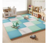 OWOHYG 48pcs Foam Interlocking Floor Mats 30x30cm Puzzle Foam Play Mats Square Multicolor Sensory Mat,White-light Green-light Blu