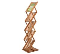 OWOHYG Bamboo Brochure Display Stand, 5 Pockets Magazine Display Rack for Office Retail Store Exhibitions Beauty Salon, Foldable Pop,up Library Catalog Holder,A4