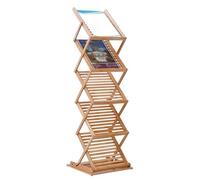 OWOHYG Bamboo Brochure Display Stand, 5 Pockets Magazine Display Rack for Office Retail Store Exhibitions Beauty Salon, Foldable Pop,up Library Catalog Holder,A3