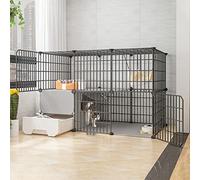 OWOHYG Cat Cages Indoor Large with Litter Box,Wire Cat Cage,Collapsible Cat Cage,Portable Guinea Pig Cage,with Resin Foot Pad - Black/yellow - 10 Sizes,Black,a,111 * 49 * 73cm,2