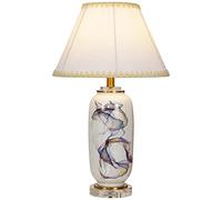 OWOHYG Ceramics Table Lamp White Glazed Bedroom Bedside Lamp With Barrel Shape Lamp Shade Shading Ink Large Oriental Porcelain Desktop Lamp 61 * 38cm