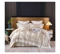 OWOHYG Champagne French Wedding Bedding Set Chic Lace Silk Cotton Luxury Princess Duvet Cover Bed Comforter Covers Bed Sheet Pillowcase,Bedding,D,FLAT BED SHEET_KING 4PCS