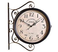 OWOHYG Clock Metal Outdoor Double Sided Clock, Vintage Indoor Outdoor Wall Clock, Wall-Mounted Retro Central Station Clock, for Patio, Garage, Outdoor Area Antique Look Clock