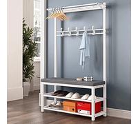 OWOHYG Coat Rack Shoe Bench, Metal Coat Stand with Removable 9 Hooks and 3-Tier Shoe Rack, Free Standing Tall Coat Shoe Rack,Hall Tree for Bathroom, Entryway, Black 100x33x170cm,A,60x33x170cm