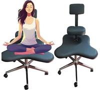 OWOHYG Ergonomic Cross Legged Chair with Wheel Kneeling chair Kneeling Chair Ergonomic Cross Chair with Crowned Leg with Wheels, Adjustable Meditation Stool Seating Armless, Adult Desk S,Black