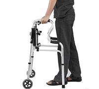 OWOHYG Folding Rollator Rollator Walkers Fold Up Walking Aid with Leather Seat,Lightweight Elderly Adult Women Rolling Walkers,Adjustable Height Inside/Outside Step Assistth Whe