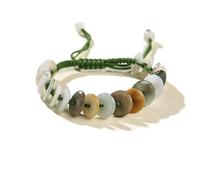 OWOHYG Genuine Jade Braided Bracelet Ladies Women Lucky Circle Button Emerald Green Rop Ladies Women Lucky Circle Button Emerald Green Rope Braided Lucky Bracelet Adjustable,Onecolor-Model 1
