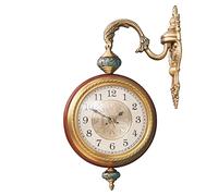 OWOHYG High-end Brass Wall Clock Double Sided, 3D Rotating Vintage Wall Clocks, Solid Wood Shell Watch Mute Movement Clock, Wall Hanging Decorative Home Art Decor