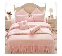 OWOHYG Lace Princess Bedding Sets Luxury Pink Ruffles Bed Skirt Solid Color Duvet Cover Bedspread Bedclothes Bed Sheet Cotton,Bedding, JM-021,King size 2.0M 4pcs