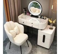 OWOHYG LED Makeup Vanity Table with Adjustable Brightness Modern Dressing Table with Mirror & 5 Drawers Velvet Chair IncludedPerfect for Mother Daughter Wife.