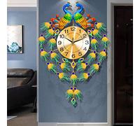 OWOHYG Peacock Wall Clock Decorative Elegant Luxury Metal Design Non-Ticking Fancy Art Digital Luxury Big Wall Clock for Living Room Decor,M-B,B,S