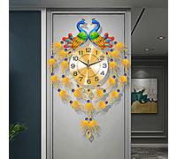 OWOHYG Peacock Wall Clock Decorative Elegant Luxury Metal Design Non-Ticking Fancy Art Digital Luxury Big Wall Clock for Living Room Decor,M-B,A,S