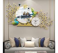 OWOHYG Peacock Wall Clock for Living Room Decor Luxury Metal Non-Ticking Big Clocks Elegant Decorative Modern Wall Clock