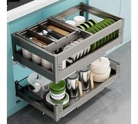 OWOHYG Pull Out Cabinet Drawer Shelf Organizer, Aluminum Sliding Slide Out Pantry Shelves Storage, For Kitchen Cabinets W 18.1-34.6" W X 16.9" D X 19.7" H.Gris-720 * 415 * 125MM