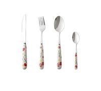 OWOHYG Silverware Flatware Cutlery Set, 4/16/24/32/40/48pcs Cartoon Cute Spoons Creative Ceramic Handle Knife Fork Spoon Household Stainless Steel Tableware Strawberry (Silver 4 Piece set for 1)