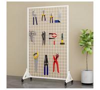 OWOHYG Standing Grid Panel Tower With Hooks, Rolling Freestanding Metal Grid Wall Panel, Floorstanding Retail Display Racks With T Base, Art Show Display Panels.White-80x40x160cm