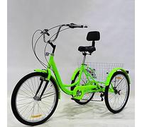 OWOHYG three wheeled bicycle, Adult Tricycle 24 Inch 7 Speed with Basket and Seat Backrest Adjustable Handlebar Blue Green Black,Green
