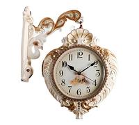 OWOHYG Vintage Hanging Double Sided Clock, Wall-Mounted 3D Rotating Watch Mute Movement Clock, Luxurious Silent Wall Hanging Decorative Clocks Home Art Decor