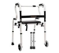 OWOHYG Walker,Walking Frame, Walker Compact Lightweight 2 in 1 Stand Assist Folding Walker Aluminum Alloy Portable Walking Aid for Elderly with PU Seat Board Wheels It's,Without wheels